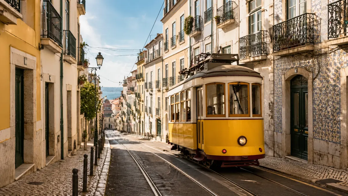Golden hour in Lisbon with a classic tram